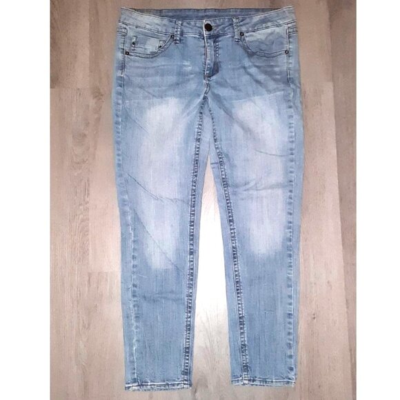 MNG By Mango Straight Leg Skinny Jeans Size 12 Distressed Denim Light Wash - Picture 1 of 6
